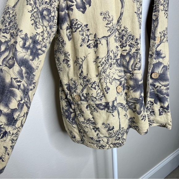 Coldwater Creek Petite Beige & Blue Floral Linen Button Front Barn Jacket Sz PL - Picture 4 of 10